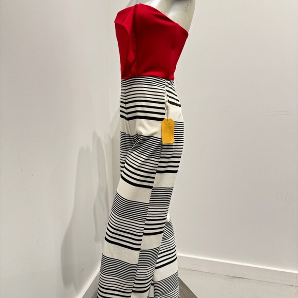 Deborah Ann Mack Custom Red Black And White Striped Jumpsuit